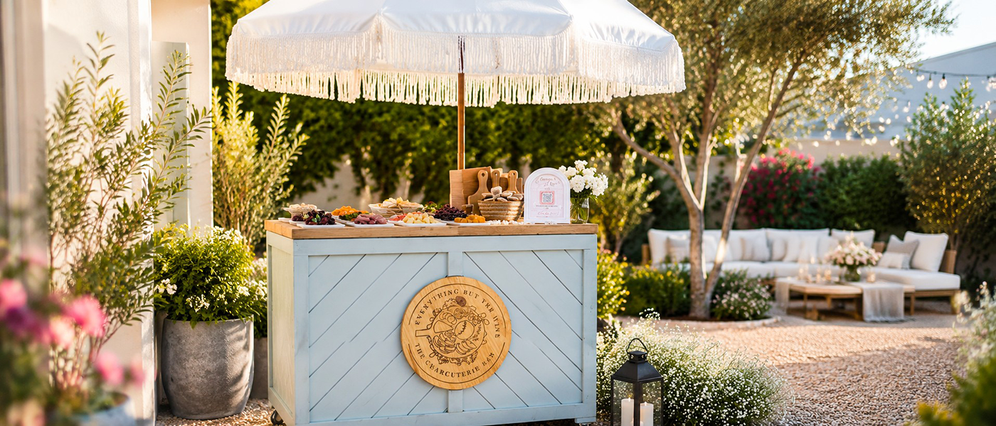 Elegant Arizona wedding cocktail hour at a garden estate